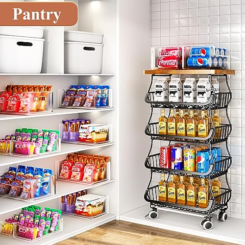 Fruit Basket with Wood Top 5 Tier Stackable Cart White a7