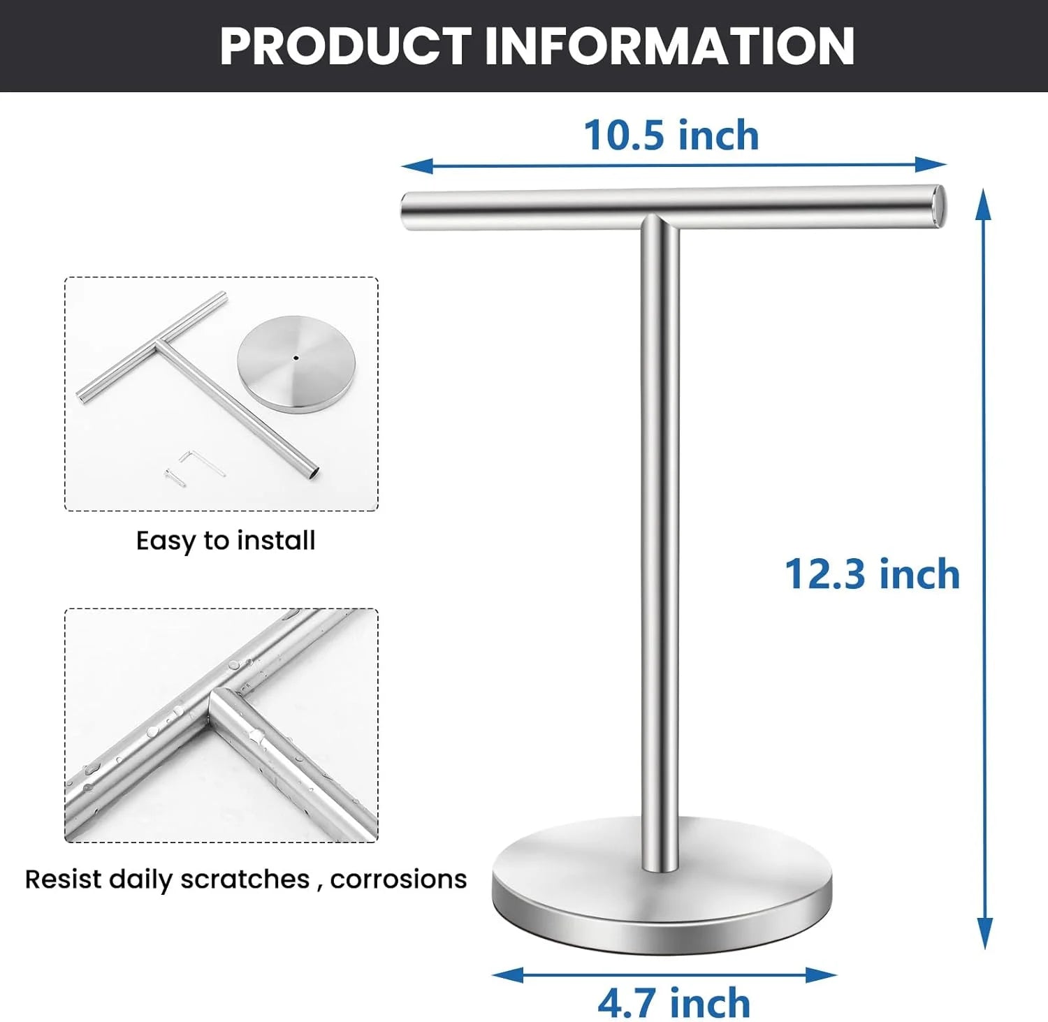 T-Shape Bath Towel Holder Stand Stainless Steel Matte Black k7