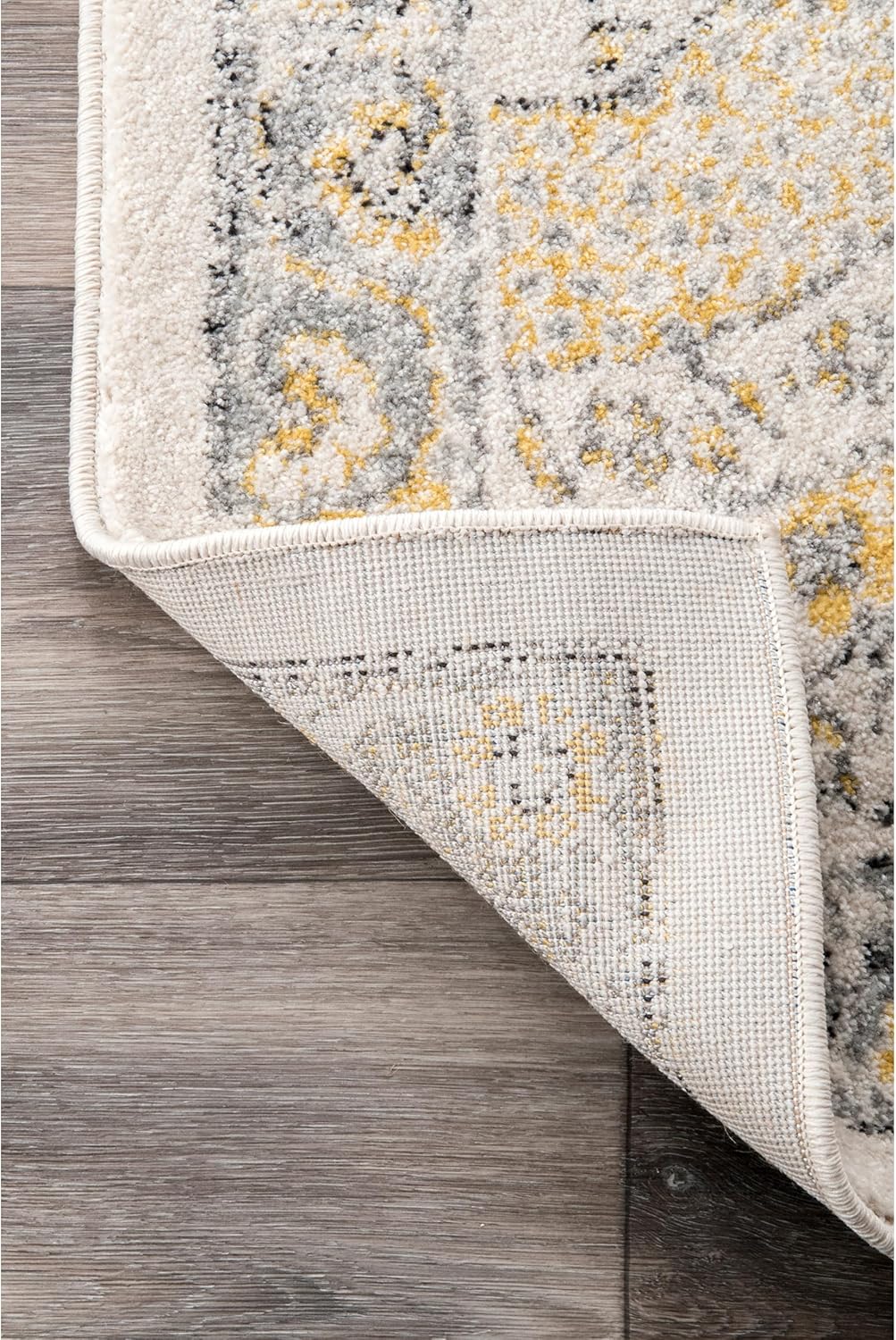 Vintage Transitional Runner Rug 2x10 Gold Off-White k7