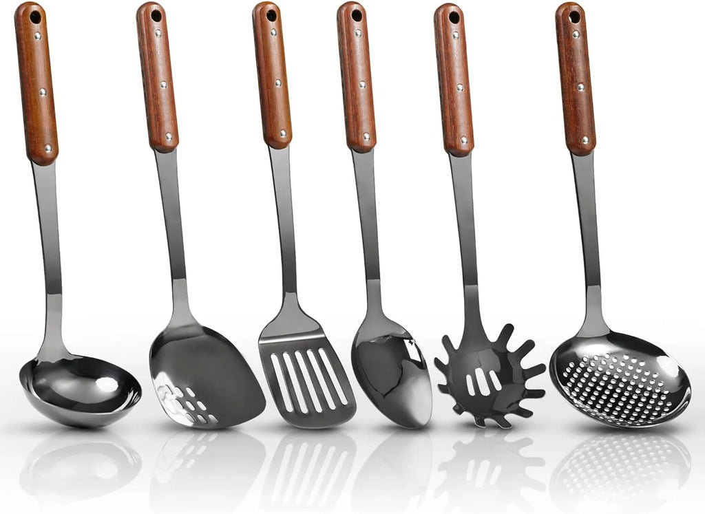 Stainless Steel Cooking Utensils Set 6 Piece Wooden Handle a7