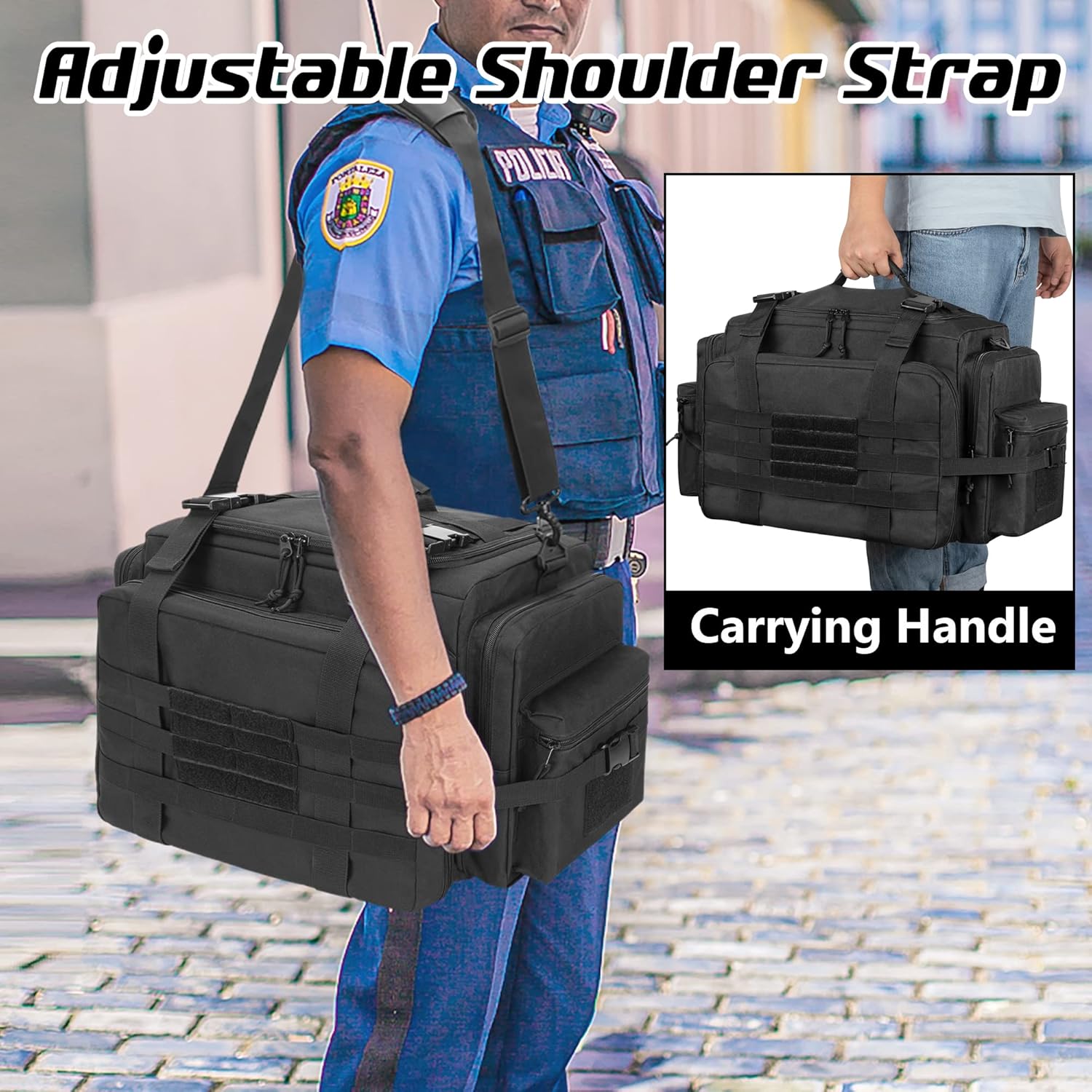 Patrol Bag for Law Enforcement, Car Seat Organizer with Laptop Layer, MOLLE Compatible, Black a7