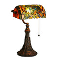 Tiffany Lamp Stained Glass Table Lamp for Living Room Side Dragonfly Piano Lamp Small 15.5" Tall Bedroom Bedside Table Lamp Chain Switch Banker's Home Office Desk Light Farmhouse Lamps