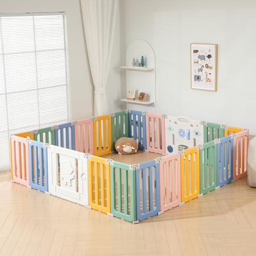 Baby Play Pen, Foldable Play Pens for Babies and Toddlers, 22 Panels Extra Large Baby Playpen, Astronauts Portable Baby Fence, Baby Gate Playpen, Baby Play Yard - Grey