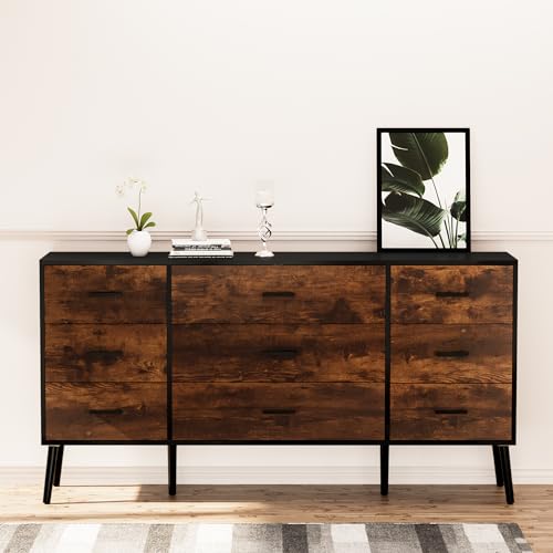 White 9 Drawer Dresser with Wooden Feet for Bedroom a7