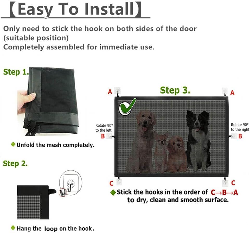 Pet Gate for House 43.3 W x 28.3 H Retractable Mesh Baby Gate for Stairs No Drilling, Black k7