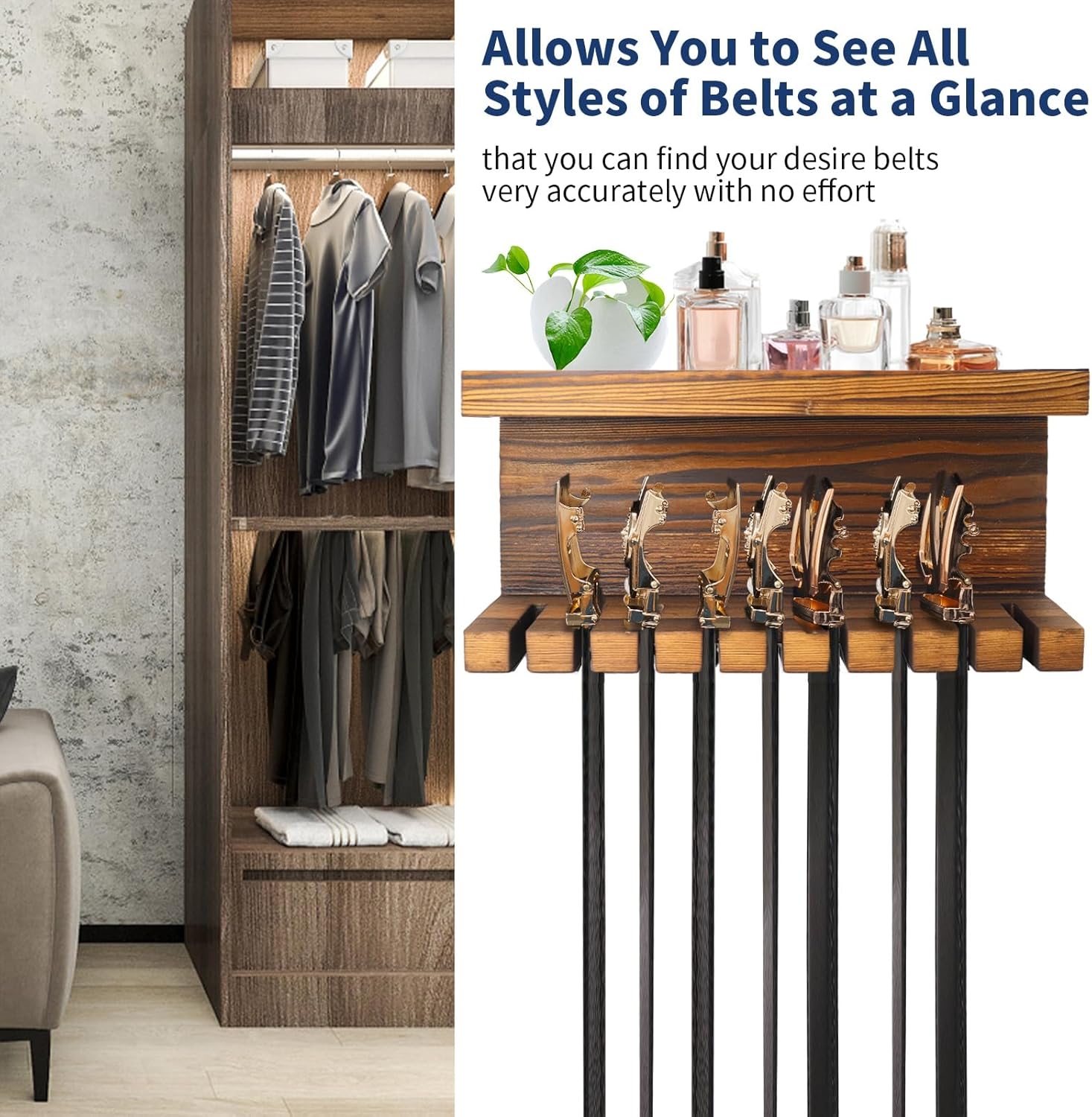 Belt Organizer with Wall Mount Shelving Rack k7p