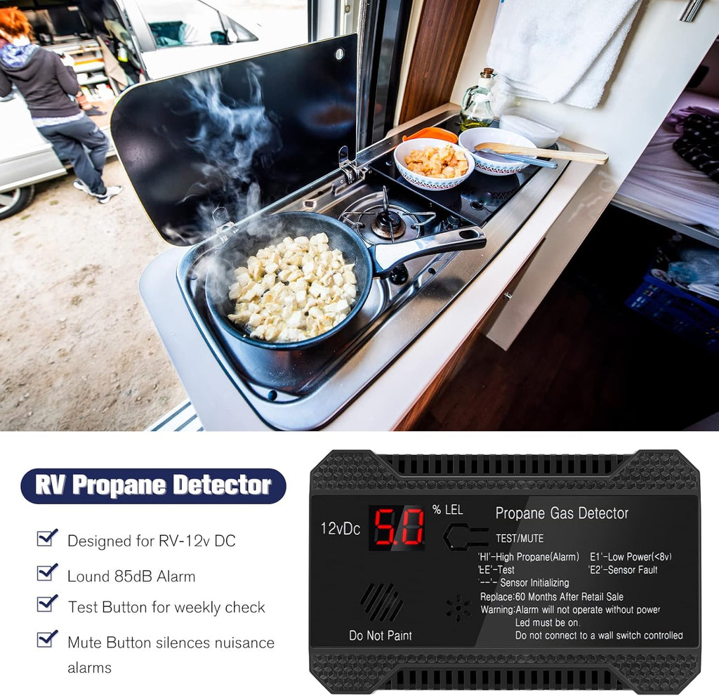 RV Propane Gas Detector 12V Alarm with LCD Display k7m