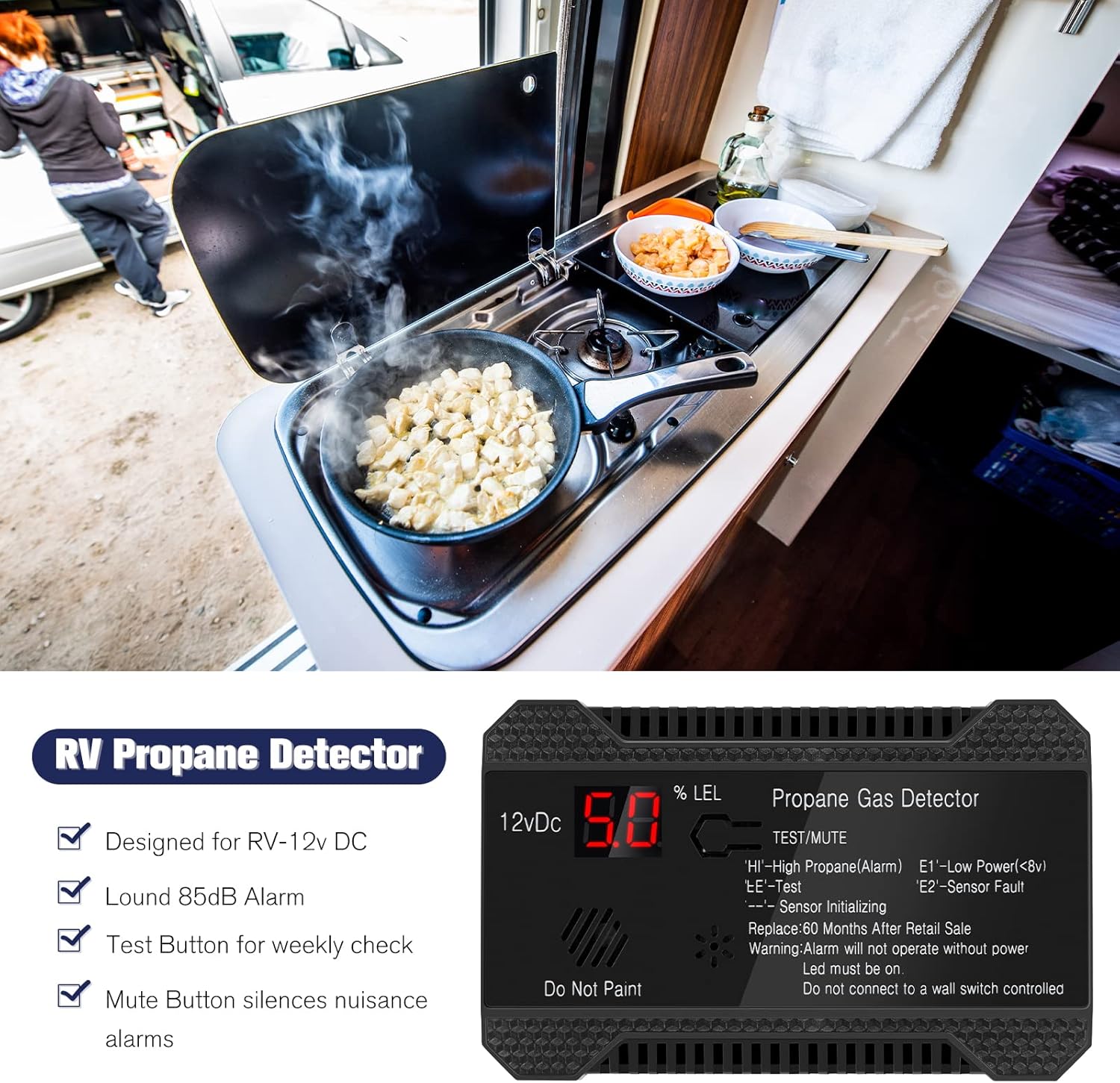 RV Propane Gas Detector 12V Alarm with LCD Display k7m