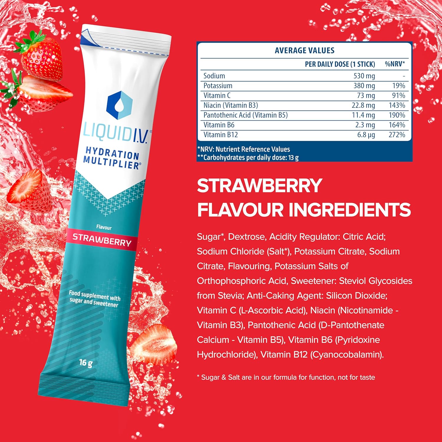 Strawberry Electrolyte Powder Mix Single-Serving Sachets k7