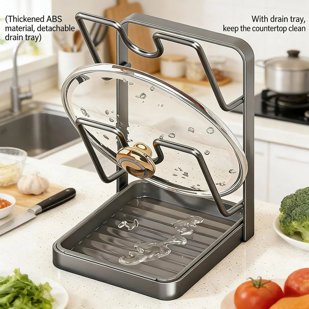 Stainless Steel Pot Lid Storage Rack with Drip Tray k7m