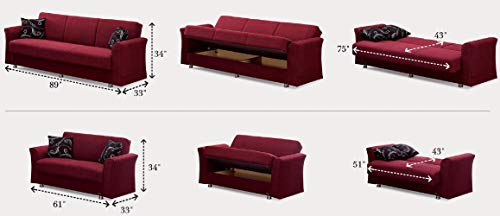 Convertible Sofa Bed with Storage and 2 Pillows, Burgundy k7