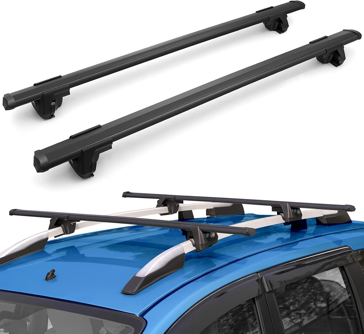 51" Universal Roof Rack Cross Bars,Adjustable Max 47.2'' Lockable Thick Aero Aluminum Cargo Carrier Roof Rack Crossbar,330 LBS Bearing,for Most Vehicles with Existing Raised Side Rails Black