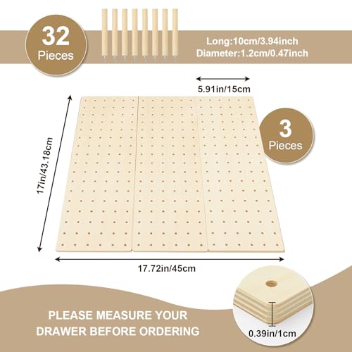 Wood Pegboard Drawer Organizer with 32 Pegs for Kitchen Utensils k7m