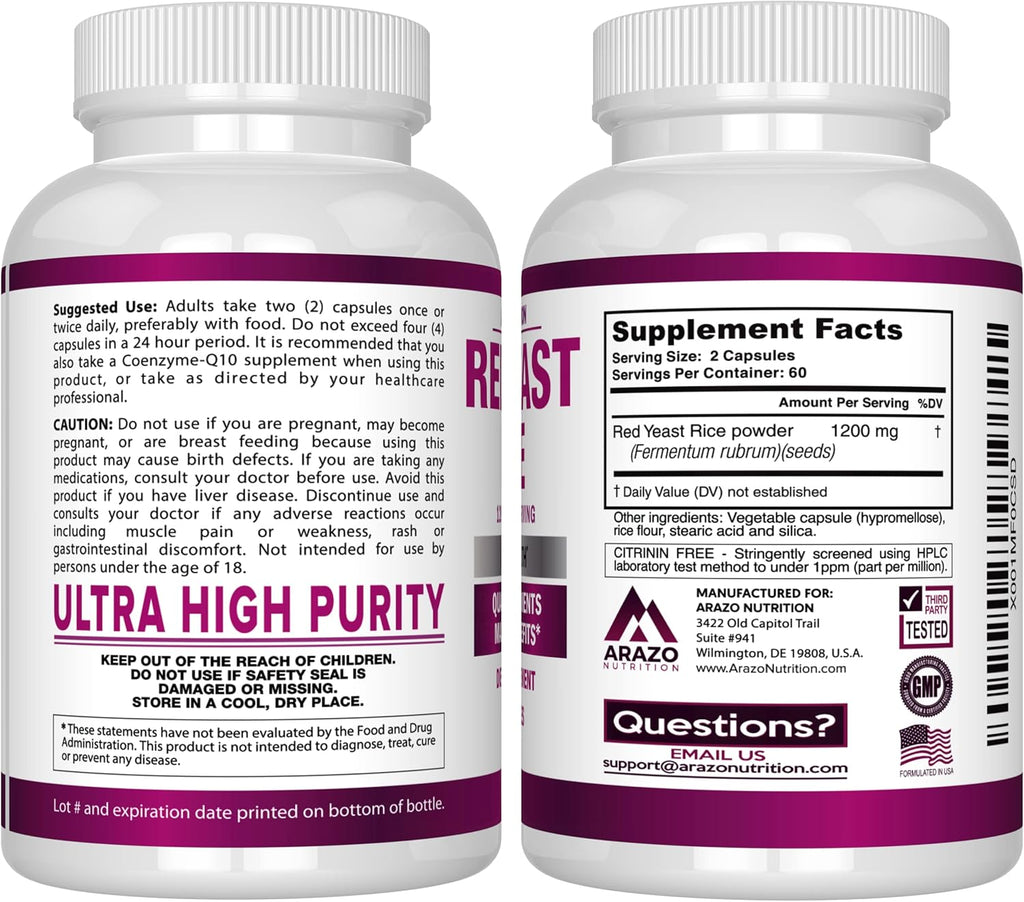Red Yeast Rice Extract 1200mg Vegetarian Capsules q7