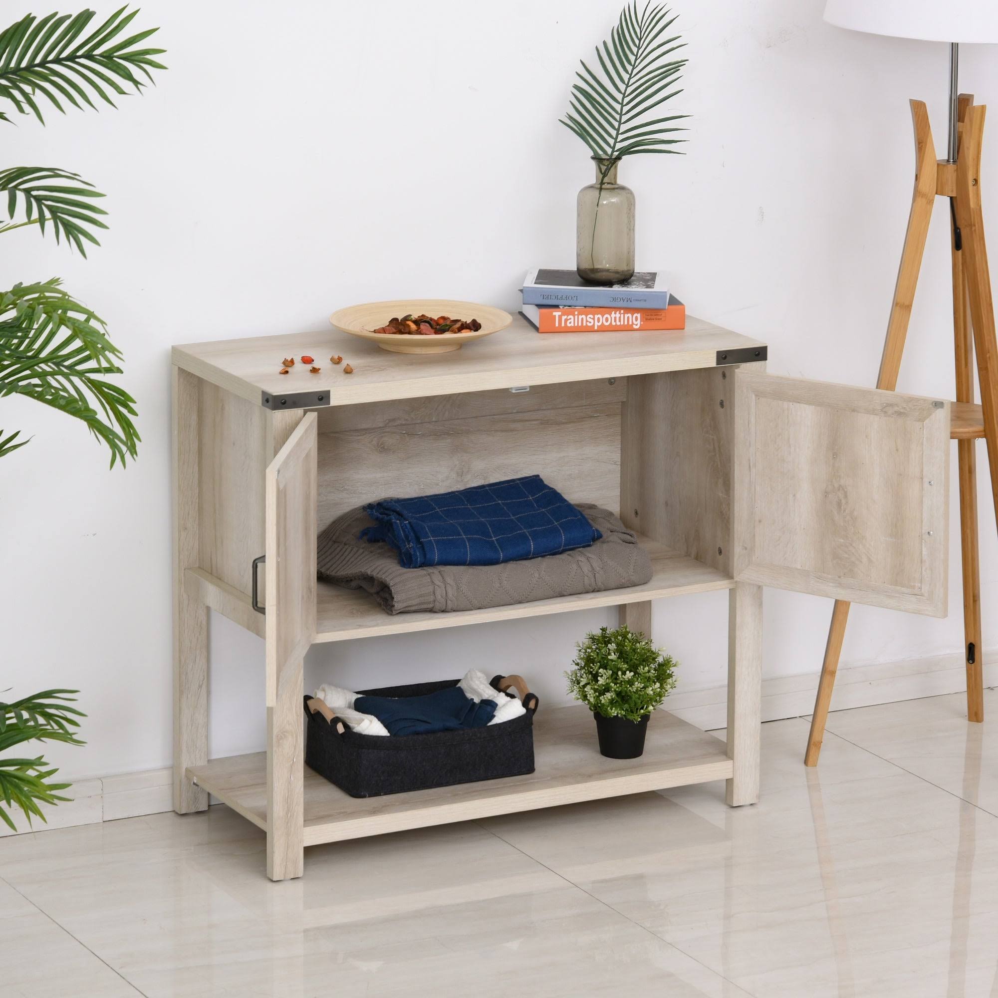 White Storage Cabinet with Bottom Shelf 7k