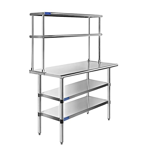 24" X 30" AmGood Stainless Steel Work Table | Commercial & Residential Kitchen Laundry Garage Utility Bench | NSF Metal Prep Table (24" x 30" Table + 2 Shelves + Overshelf)
