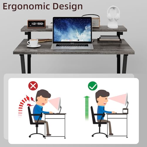 Small Computer Desk with Adjustable Monitor Stand for Home Office Grey k7p
