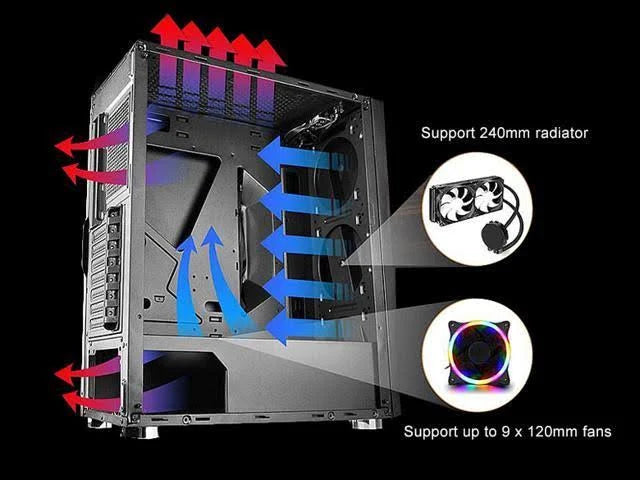 ATX Mid Tower PC Case with Tempered Glass Side RGB k7p