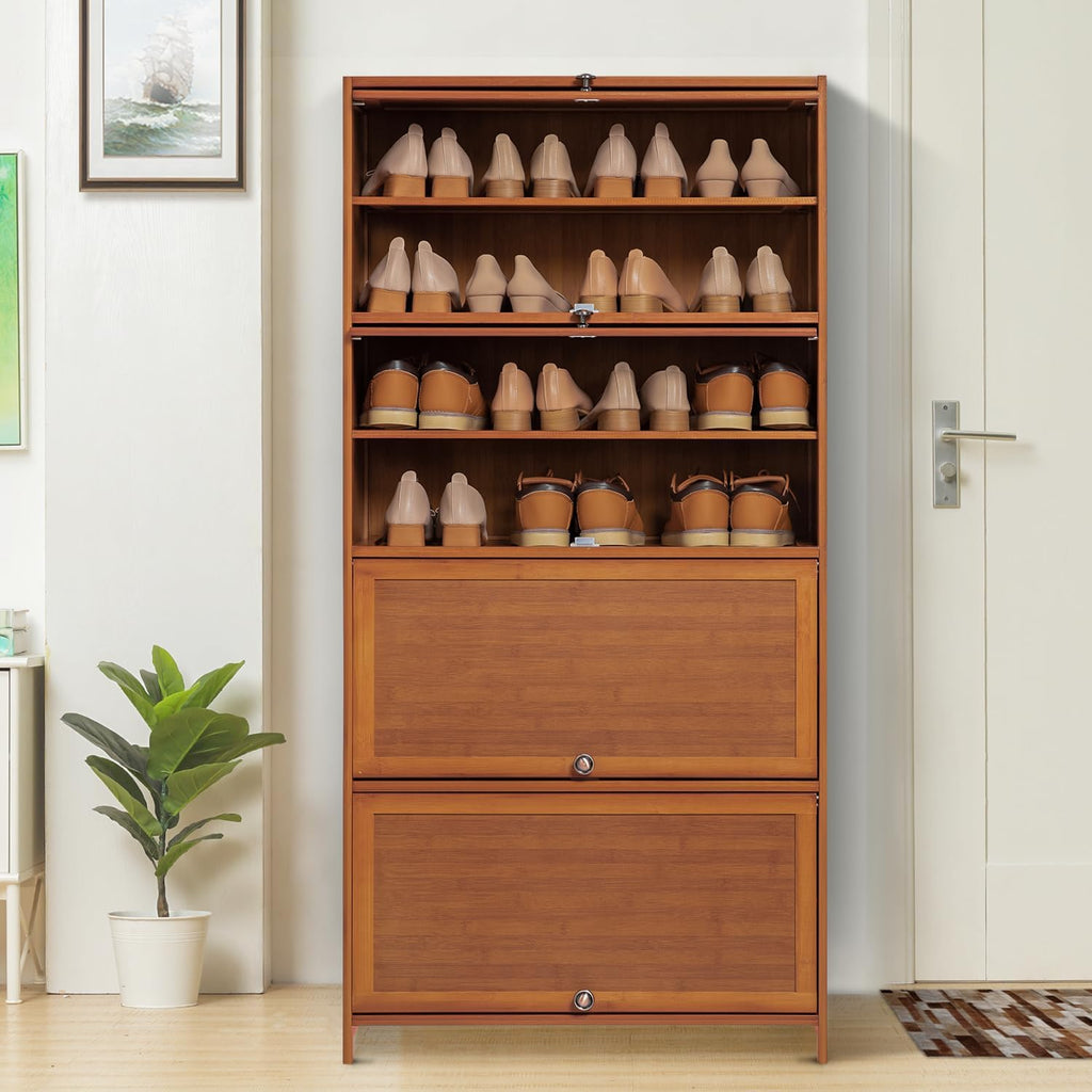 Bamboo 8 Tier Shoe Shelf Storage Rack with Flip Doors a7
