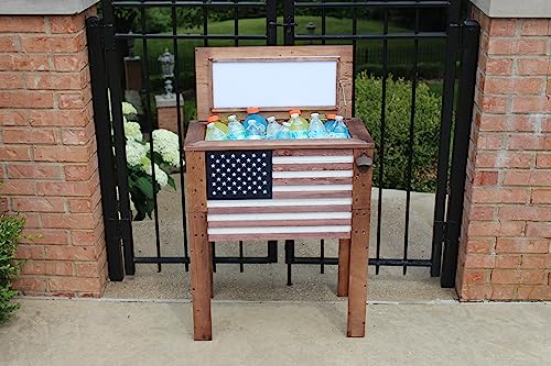 Outdoor Beverage Cooler with Folding Side Tables 87 Quart Rustic Brown k7