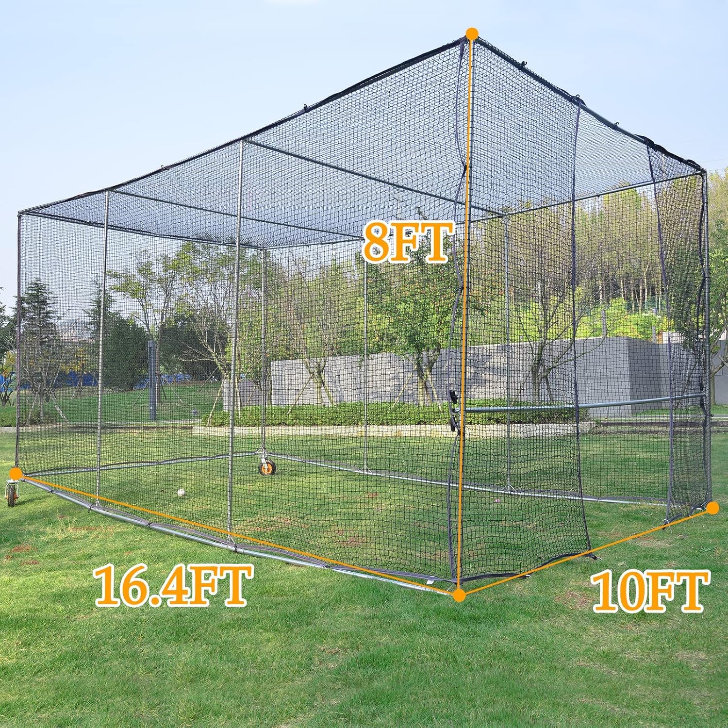 Batting cage with wheels for backyard 16x10x8ft a7