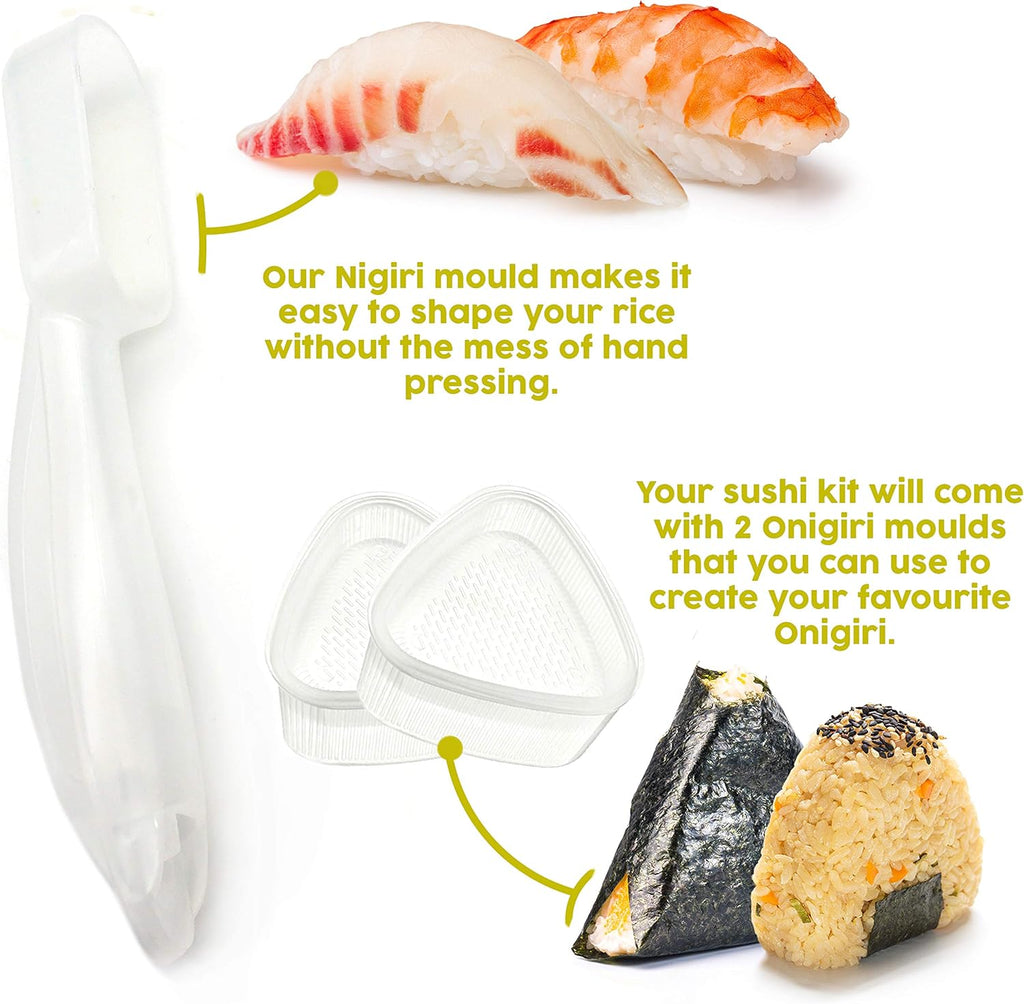 Bamboo Sushi Making Kit with Maki Maker, Onigiri Mold, Plate and Chopsticks a7