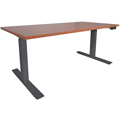Adjustable Sit Stand Desk 60x30 Cherry Wood Black Frame k7