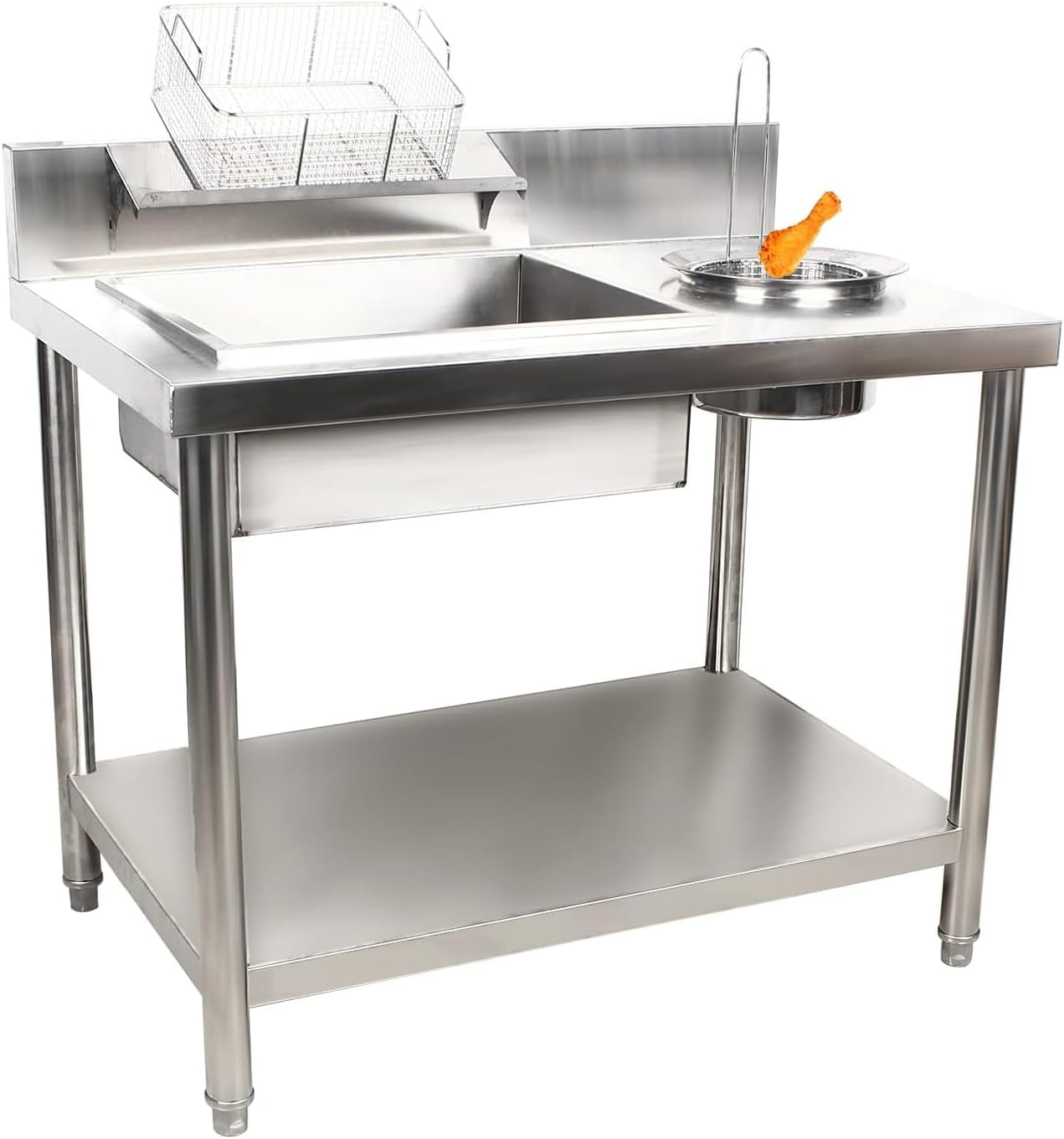 Breading Table Stainless Steel Breading Table, Heavy Duty Commercial Fried Chicken Breading Station Freestanding Food Prep Table Holds for Commercial Kitchen