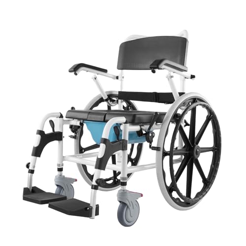 Shower Wheelchair 17.5in Aluminum Adjustable Rolling Chair with Brake a7
