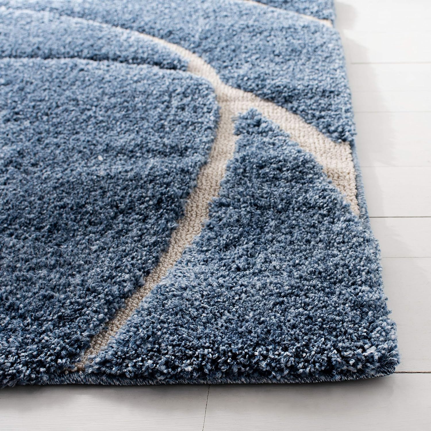 Shag Area Rug 8'6" x 12' Light Blue Cream k7
