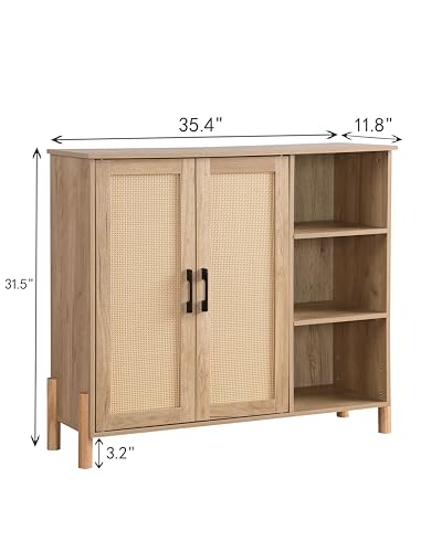 Bathroom Floor Cabinet with Rattan Doors and Adjustable Shelf a7