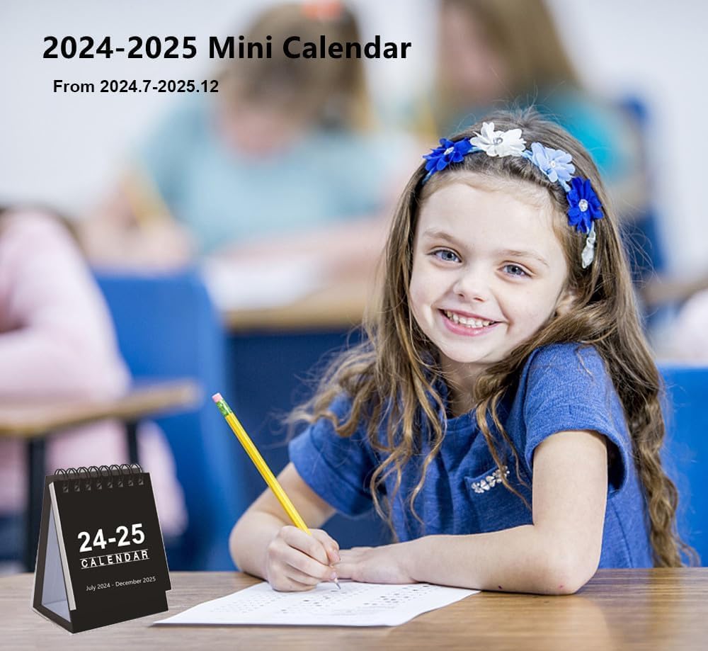 Desk Stand Calendar 2024-2025, Small Desktop Monthly Flip Schedule, Black k7