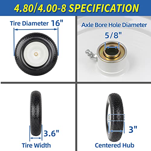 4.80/4.00-8" Flat-Free Solid Wheelbarrow Tire & Wheel, 3" Hub, 2 Pack k7m