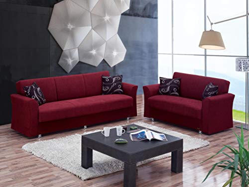 Convertible Sofa Bed with Storage and 2 Pillows, Burgundy k7