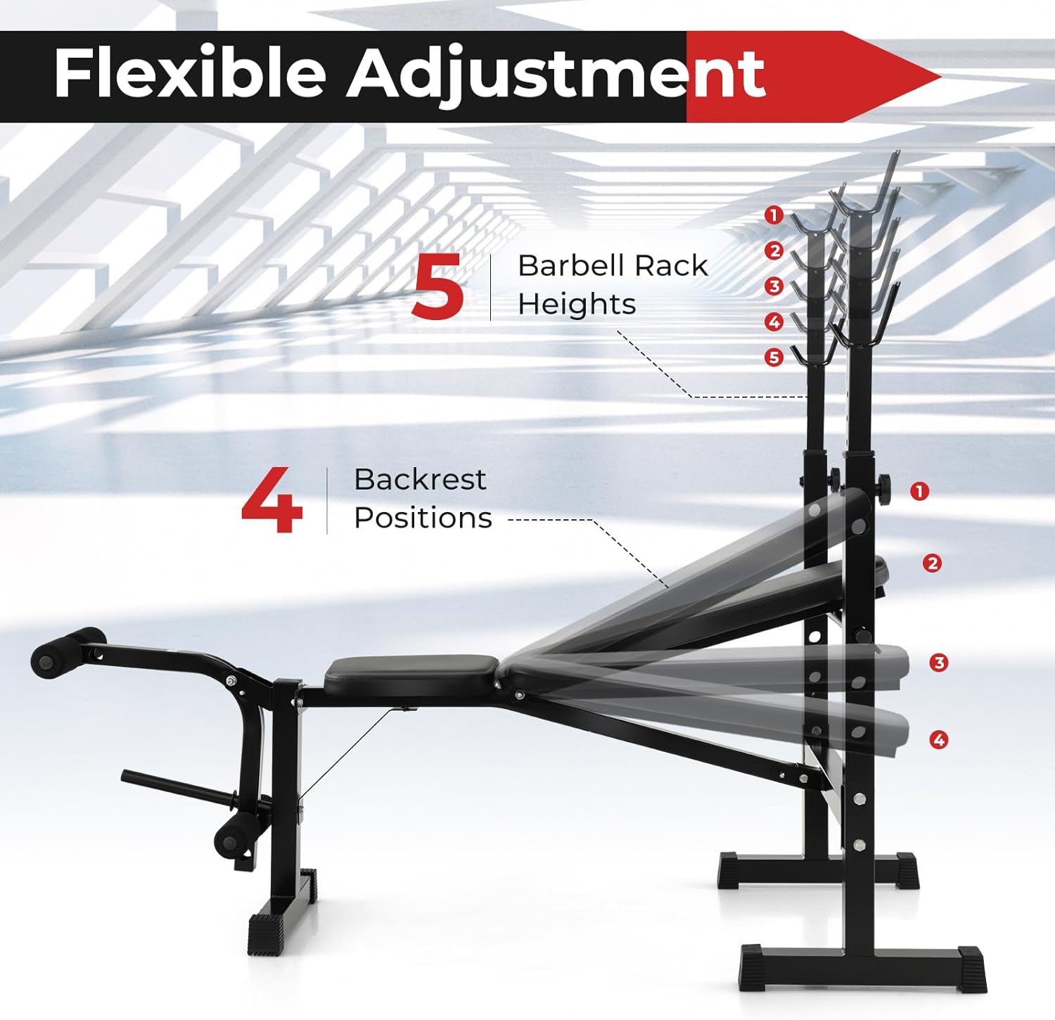 Adjustable Weight Bench Foldable with Squat Racks for Home Gym k7p