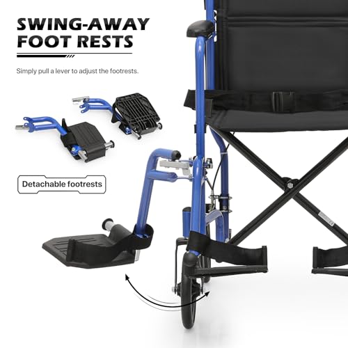 Lightweight Wheelchair for Adults with Locking Hand Brakes, Folding Back, 16 Inch Seat, 250 lbs Capacity Red k7