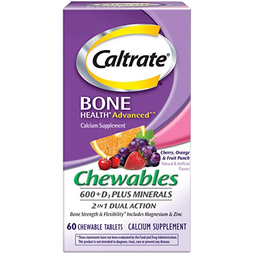 Caltrate Chewables 600 Plus D3 Plus Minerals Calcium Vitamin D Supplement, Cherry, Orange and Fruit Punch - 60 Count