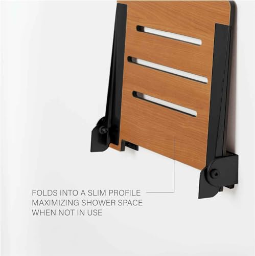 Shower Bench Seat 18 inch Folding Wall Mount Teak Silver a7