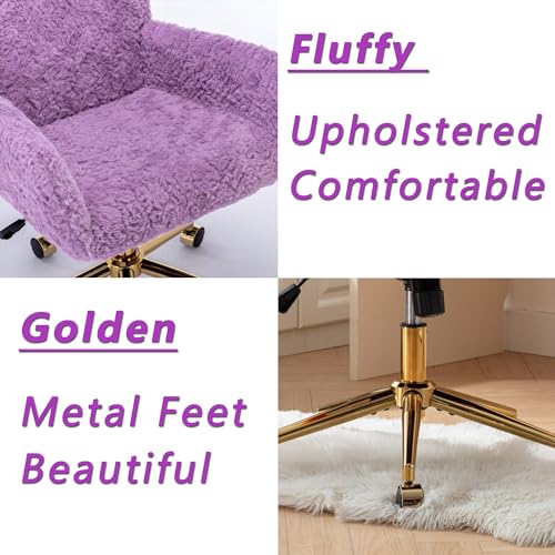 Vanity Chair with Wheels Faux Fur Swivel Adjustable Height Pink k7