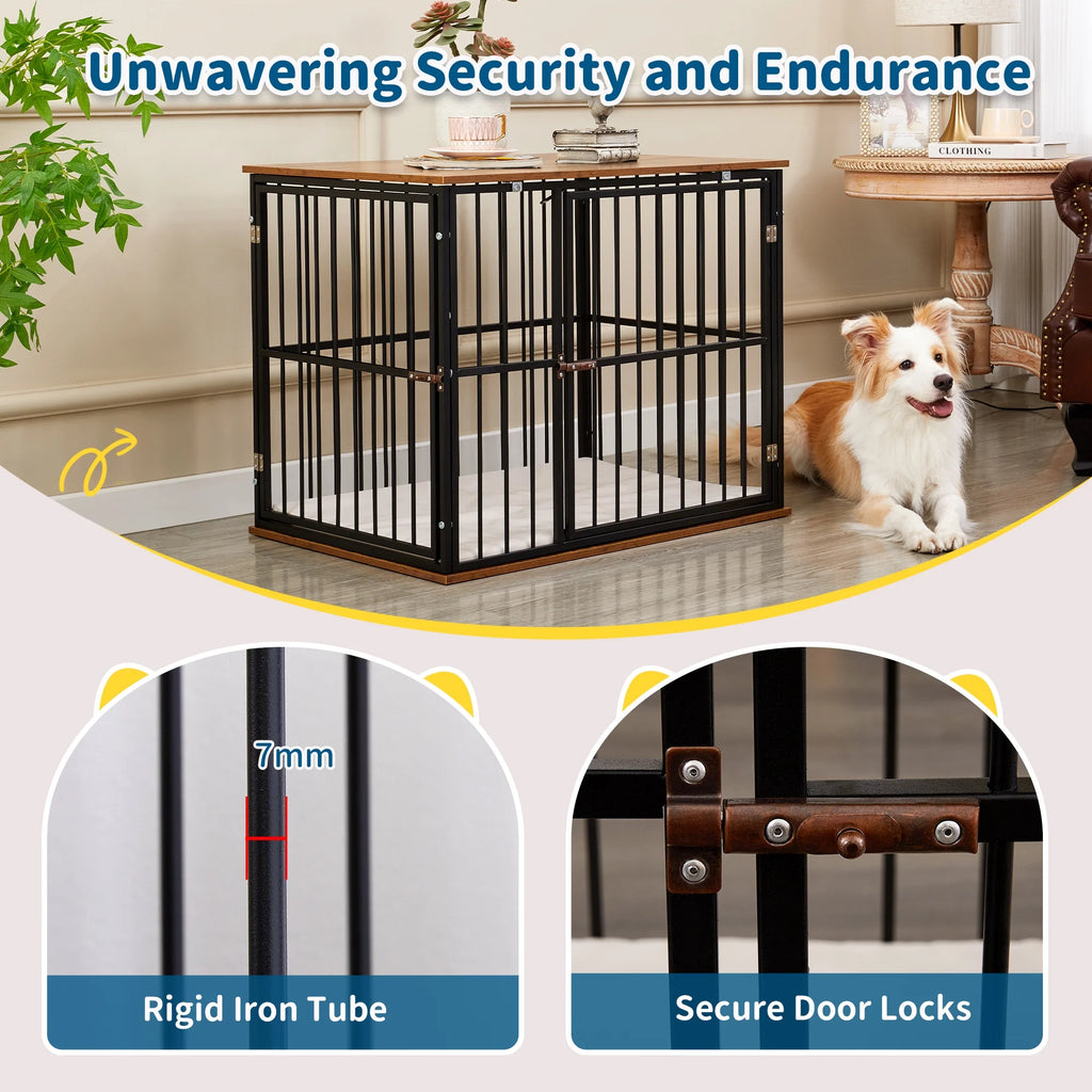 Wooden Dog Crate Furniture with Washable Cushion q7k