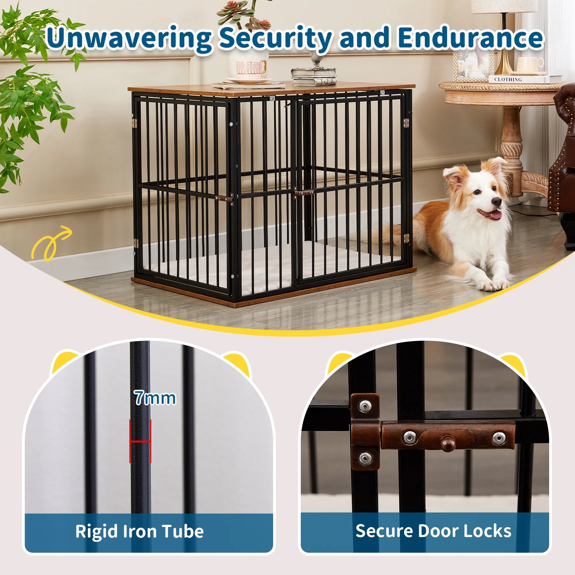 Wooden Dog Crate Furniture with Washable Cushion q7k