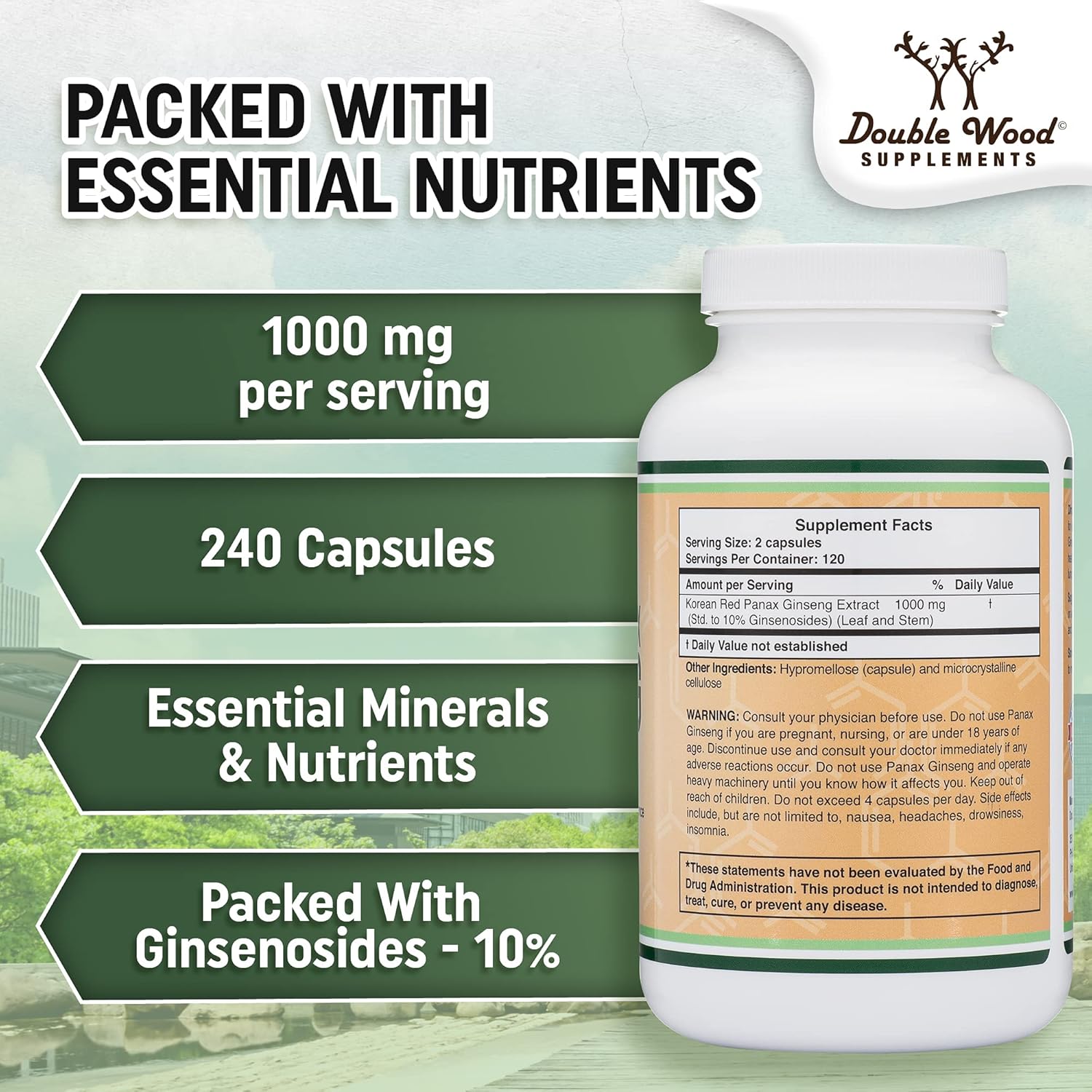 Ginseng Capsules 240 Vegan Capsules 1000mg per Serving k7