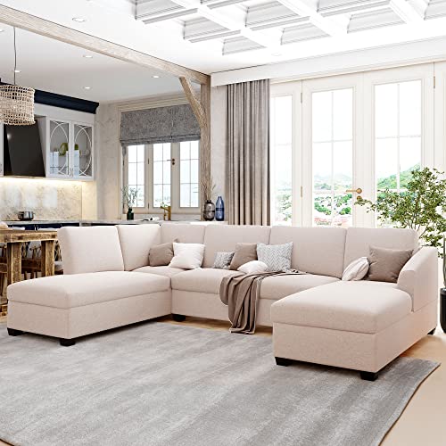 Modern Large U-Shape Sectional Sofa, Double Extra Wide Chaise Lounge Couch, Beige Sofas & Couches for Living Room