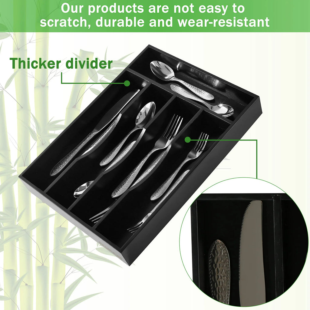 Bamboo Utensil Tray 5-Section Cutlery Holder k7p