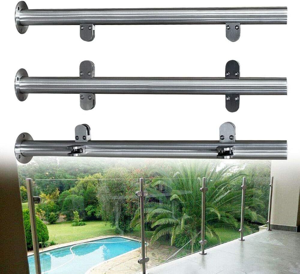 TFCFL 110CM High Glass Balustrade Railing Post Glazing Stainless Steel Pole Handrail Garden Fencing Silver (110cmEnd Post) (110cm Mid Post) Pack of 2