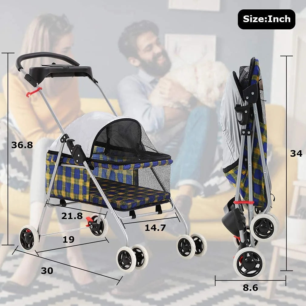 Dog Stroller for Small Dogs Cats Folding Travel Carrier with Cup Holder k7m