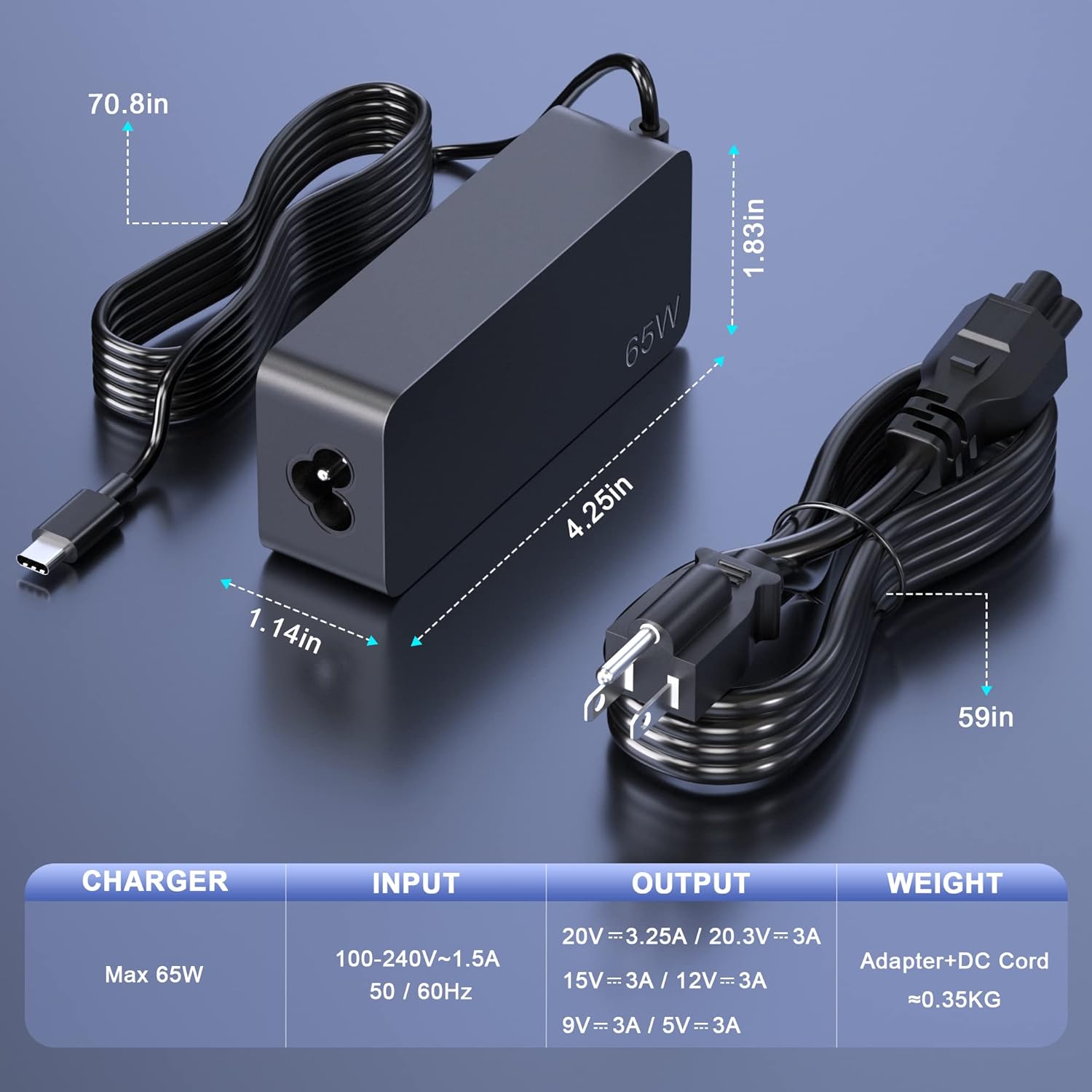 Laptop Charger 65W USB C Power Adapter k7