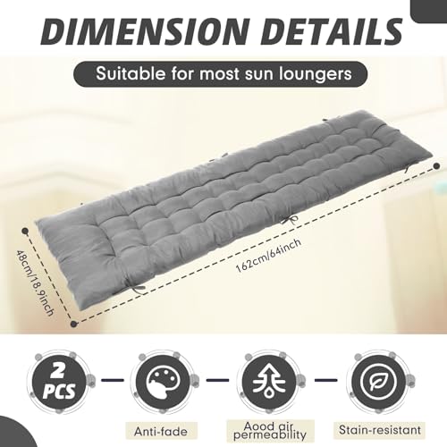 Patio Lounge Chair Cushion 64x19 Inch Recliner Pad Gray k7m