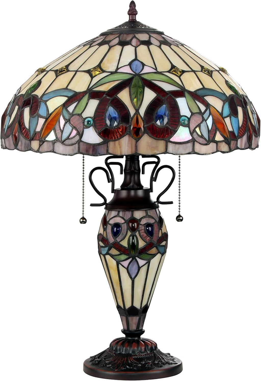 Tiffany-style Dark Bronze 3 Light Table Lamp 16" Shade k7m