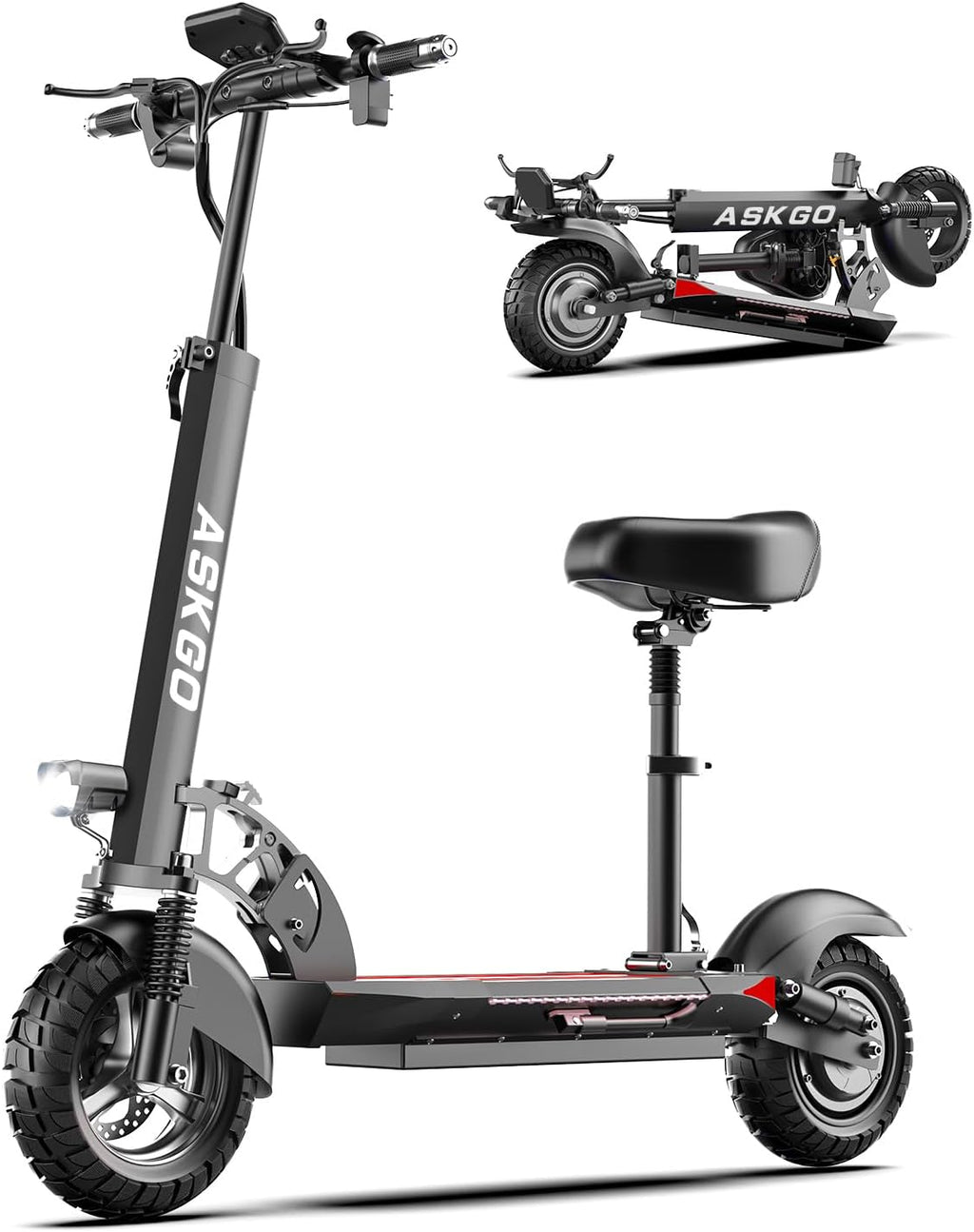 Q2 Electric Scooter for Adults, 800W Motor, Max Speed 27MPH & 35 Miles Range Electric Scooter with Seat, 10" Solid Tires, 48V 13AH Li-on Foldable E Scooter for Adults Dual Shock Absorption